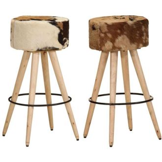 vidaXL Vidaxl - Sgabelli da Bar 2 pz Marroni Legno di Mango Grezzo e Vera Pelle