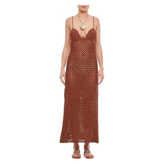 Alanui Maxi Dresses, female, Brown, XS, Mother Nature Crochet Dress