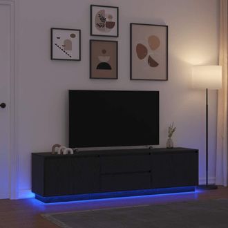 Berkfield Home TV Cabinet with LED Lights Black Oak 193.5x41x50 cm