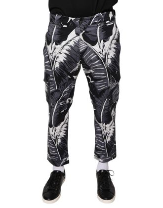 Dolce & Gabbana Mens Gray Banana Leaf Cotton Stretch Capri Pants