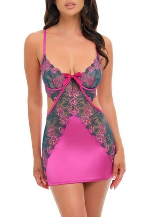 Oh l&agrave; l&agrave; Ch&eacute;ri Rosie Floral Embroidered Open Back Chemise in Rose Garden/Rose Violet at Nordstrom, Size X-Large
