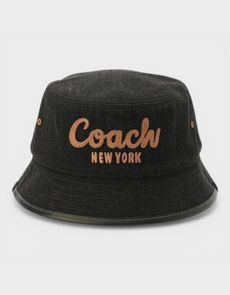 Coach Womens Embroidered Denim Bucket Hat Black - Size: XS/S