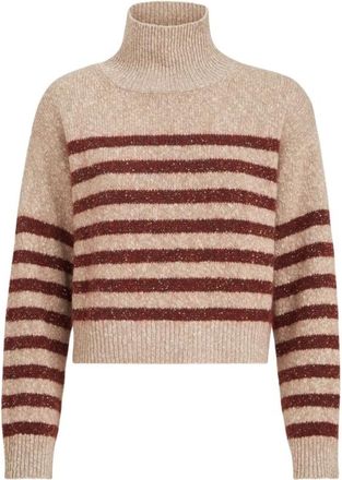 Brunello Cucinelli Jersey de Cuello Alto Rayas Brillantes - Knitwear - Mujer - Beige - XS