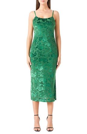 endless rose Velvet Floral Midi Slipdress in Green at Nordstrom, Size X-Small