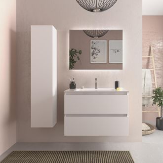 Cygnus Bath Mueble De Ba&ntilde;o Bequia 80 Cm Blanco Mate Con Lavabo De Porcelana