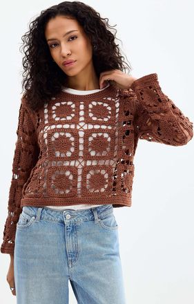 Contemporaine Womens Floral crochet pure cotton sweater