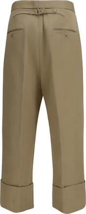 Thom Browne Cotton Gabardine with Double Pleats Trousers - Khaki