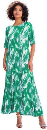 Roaman's Plus Size Stretch Knit High Low Short Sleeve Maxi Dress in Tropical Emerald at Nordstrom, Size 12