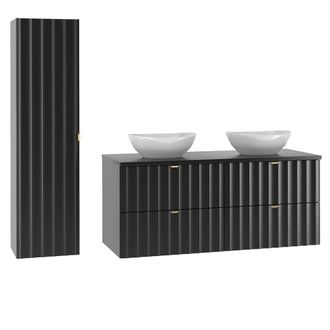 Petits Meubles Conjunto de muebles con doble lavabo paneles de melamina y mdf negro