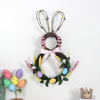No Brand 2 Piezas De Decoraci&oacute;n De Pascua: Corona De Conejos, Corona De Huevos, Decoraci&oacute;n Para Puerta Y Pared
