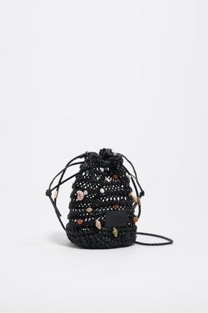 Bimba & Lola Mini Plaited Crochet Leather Bag in Black at Nordstrom