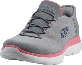 Skechers Womens Hands Free Slip-ins Summits Dazzling Haze Sneaker, Grey/Pink, 7