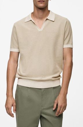 Mango Structured Contrast Polo Shirt in Light/Pastel Grey at Nordstrom, Size Small