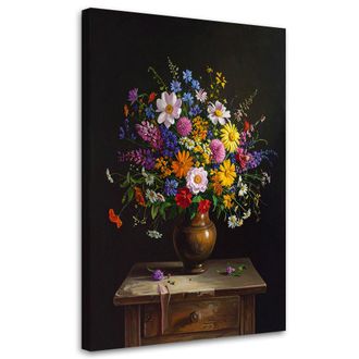 Feeby Cuadro Sobre Lienzo, Ramo De Flores De Colores En Un Jarr&oacute;n, 80x120