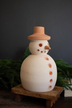 Kalalou Ivory And Terracotta Snowman Luminary