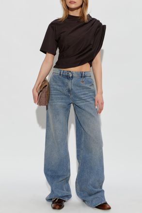 Courr&egrave;ges Asymmetric Top With Embroidered Logo, Womens, Brown