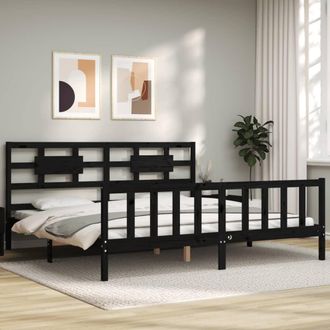 vidaXL Estructura De Cama Con Cabecero Madera Maciza Negro 200x200 Cm Vidaxl