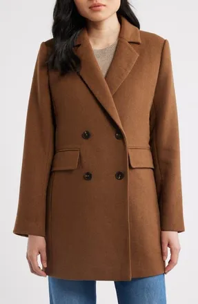 Bernardo Plaid Double Breasted Coat in Dark Camel at Nordstrom, Size Xx-Large