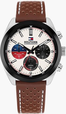 Tommy Hilfiger Mens 40MM Leather Strap Chronograph Watch - White