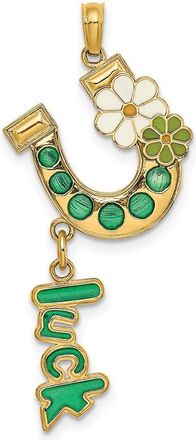 Diamond2Deal 14k Yellow Gold Enameled Horseshoe LUCK Flowers Charm