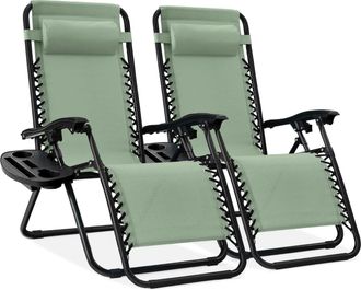 Best Choice Products Set of 2 Zero Gravity Lounge Chair Recliners for Patio, Pool w/ Cup Holder Tray