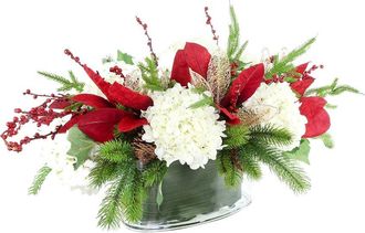 Creative Displays Inc. Handcrafted Holiday Floral Arrangement With Hydrangeas, Evergreen & Berries