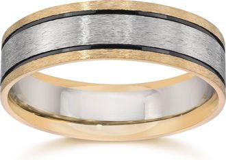 Pompeii3 Double Inlay Brushed Wedding Band 14K White & Yellow Gold
