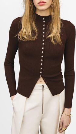 Mango Mock Neck Cardigan in Chocolate at Nordstrom, Size X-Small