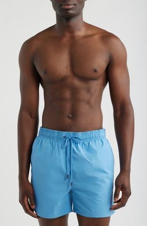 Bugatchi Zane Mid Length Print Swim Trunks in Classic Blue at Nordstrom, Size Xx-Large