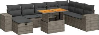 vidaXL Set Sof&aacute;s Jard&iacute;n Y Cojines 9 Pzas Rat&aacute;n Sint&eacute;tico Acacia Gris Vidaxl