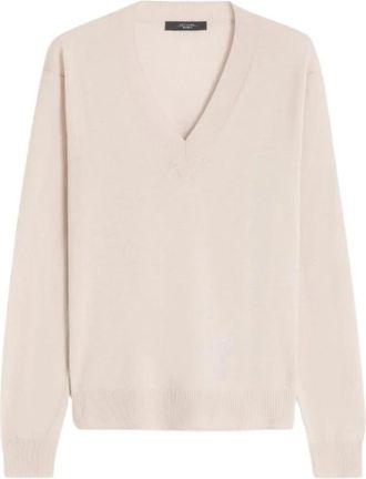 Max Mara Jersey van wol en kasjmier - Dames - V-hals truien - Beige - L - Wol - Truien & Vesten
