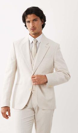 Asos Giacca da abito slim in twill di misto lino &eacute;cru-Bianco