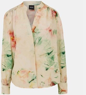 HUGO BOSS Womens Water Color Patterned Long Sleeve Blouse - Open Miscellans - Size: 10