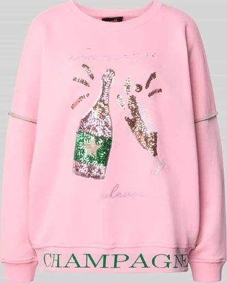Miss Goodlife Sweatshirt mit Statement-Stitching und Paillettenbesatz in Hellrosa, Gr&ouml;&szlig;e S