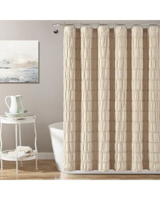Lush D&eacute;cor Waffle Stripe Woven Cotton Blend Shower Curtain