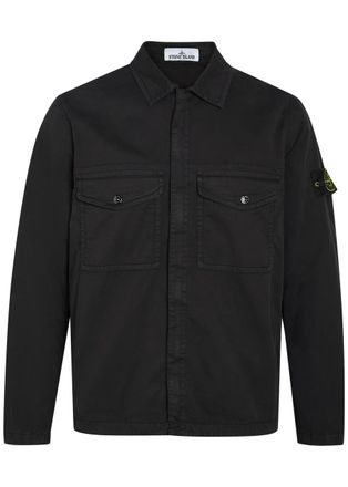Stone Island Logo-appliqu&eacute;d Stretch-cotton Overshirt - Black - XL