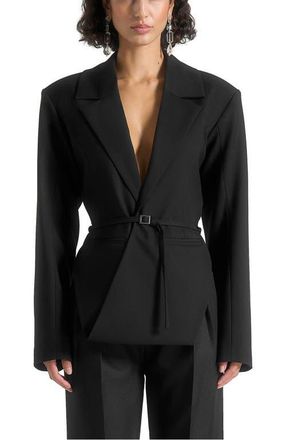 Mani&egrave;re De Voir Yuna Plunge Tailored Blazer With Belt in Black at Nordstrom, Size 16
