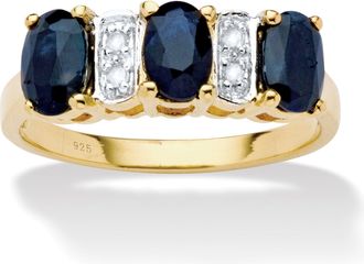 Palm Beach Jewelry 1.86 TCW Oval-Cut Genuine Blue Sapphire Gold-Plated Sterling Silver Ring