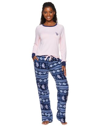 U.S.Polo Association 2-Piece Pajamas for Women Set, Long Sleeve PJ Sets for Women, Ladies Sleepwear, Mom Gifts, Light Pink2, S