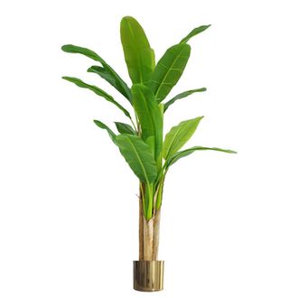 Leaf Artificial Banana Tree Tropical Plant HUGE 6ft Gold Metal Planter in Green
