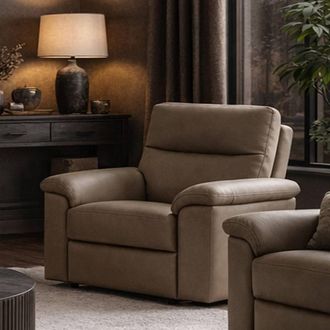 Aspire Home Accents Marlowe Real Leather Power Recliner Armchair with USB Charging in Taupe