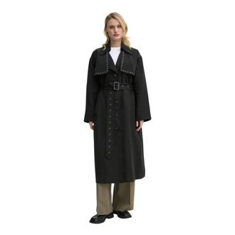 Bruuns Bazaar Cappotto con Occhielli e Cintura - - Coats - Donna - Nero - S