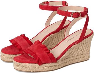 Jack Rogers Rozette Ruffle Wedge - Suede Womens Wedge Shoes Fire Red : 8.5 M, Leather