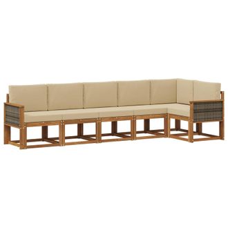 vidaXL Conjunto De Sof&aacute;s De Exterior 6 Pcs Natural Y Beige Poli&eacute;ster Vidaxl