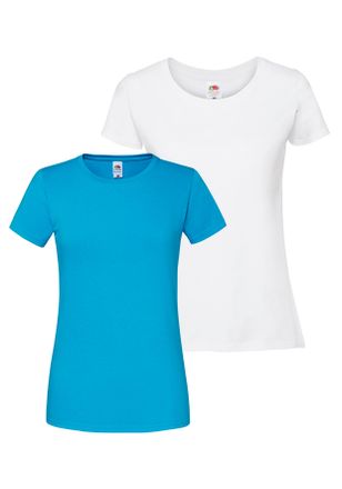 Fruit Of The Loom Rundhalsshirt FRUIT OF THE LOOM Lady Fit Premium, Damen, Gr. XXL (44), weiss (wei&szlig;, azure), Single Jersey, Obermaterial: 100% Baumwolle, unifarben, Ba
