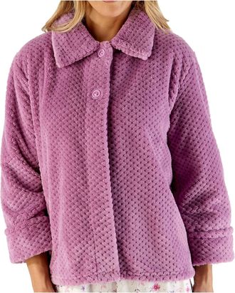 Slenderella Womens Bed Jacket 24/61cm Soft Thick Light Purple Waffle Fleece Collared Button Up Size XXL 24 26