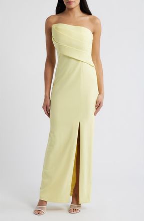 Vince Camuto Origami Pleated Strapless Column Gown in Buttercup at Nordstrom, Size 4