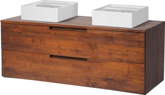 Vente-Unique Mueble de ba&ntilde;o suspendido de teca oscura con doble lavabo - 2 cajones - 115 cm - BIMBING