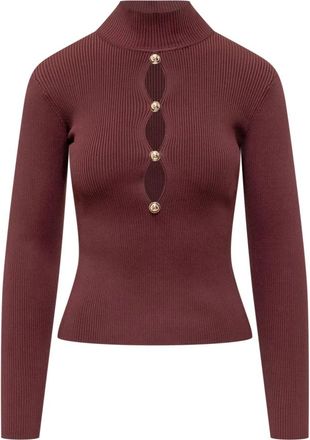 Self Portrait Keyhole Knit Top - Dames - Coltruien - Rood - L - Polyester - Truien & Vesten