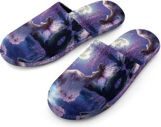 Generic Fairy Moon Purple Mens Cotton Slippers Memory Foam Comfort House Shoes Winter Indoor Slipper for Hotel Casa Spa